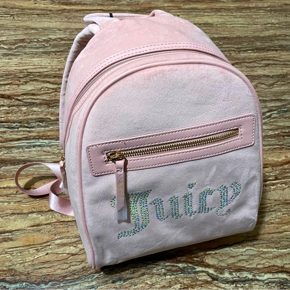 Juicy Couture Blush Pink Velour Mini Backpack Juicy Logo Embellished - Picture 5 of 6